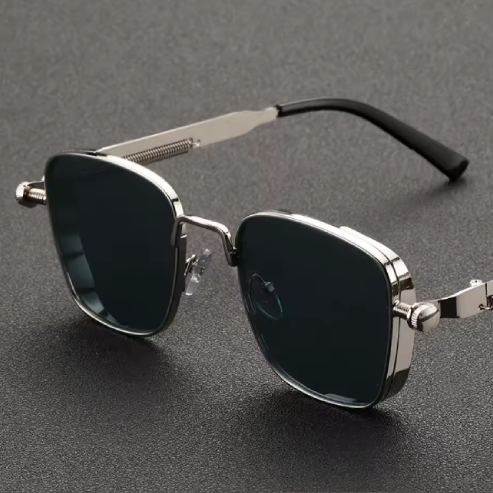 Lunettes de soleil carrées Steampunk rétro – Monture métallique avec branches flexibles, pour hommes et femmes