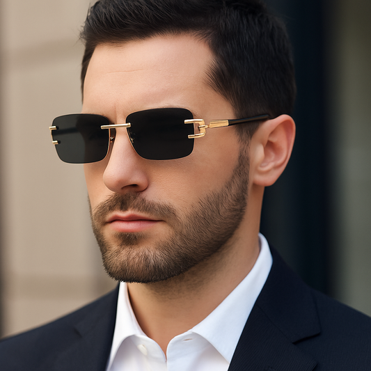 Lunettes de soleil sans monture pour hommes – Style carré dégradé, Cupronickel, tendance punk, UV400