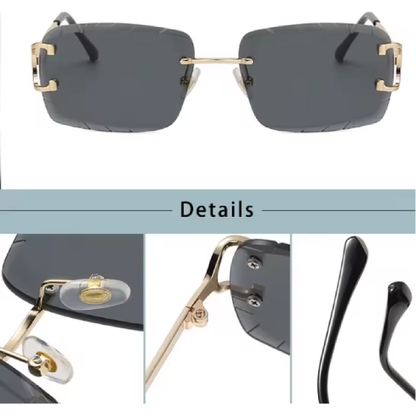 Lunettes de soleil sans monture pour hommes – Style carré dégradé, Cupronickel, tendance punk, UV400