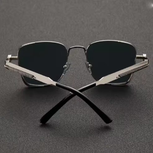 Lunettes de soleil carrées Steampunk rétro – Monture métallique avec branches flexibles, pour hommes et femmes