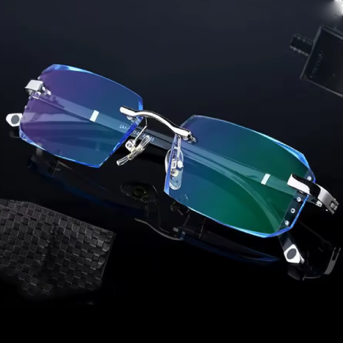 Lunettes de presbytie sans cadre – Verres HD anti-lumière bleue pour hommes, look discret, confort visuel +1.0 à +4.0